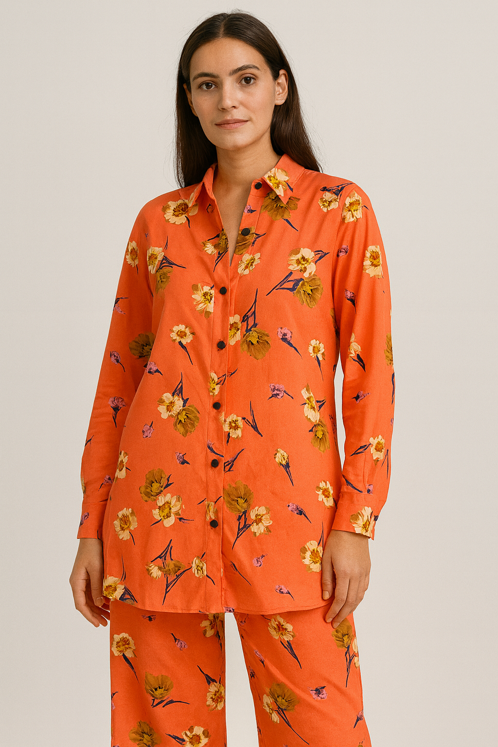 Coral Blossom Floral Co-Ord Set – Vibrant Two-Piece Outfit