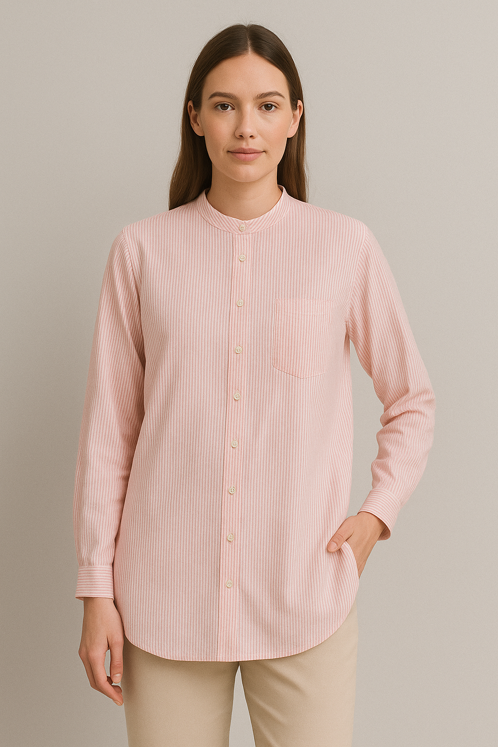 Pink & White Striped Long Shirt – Elegant Everyday Wear