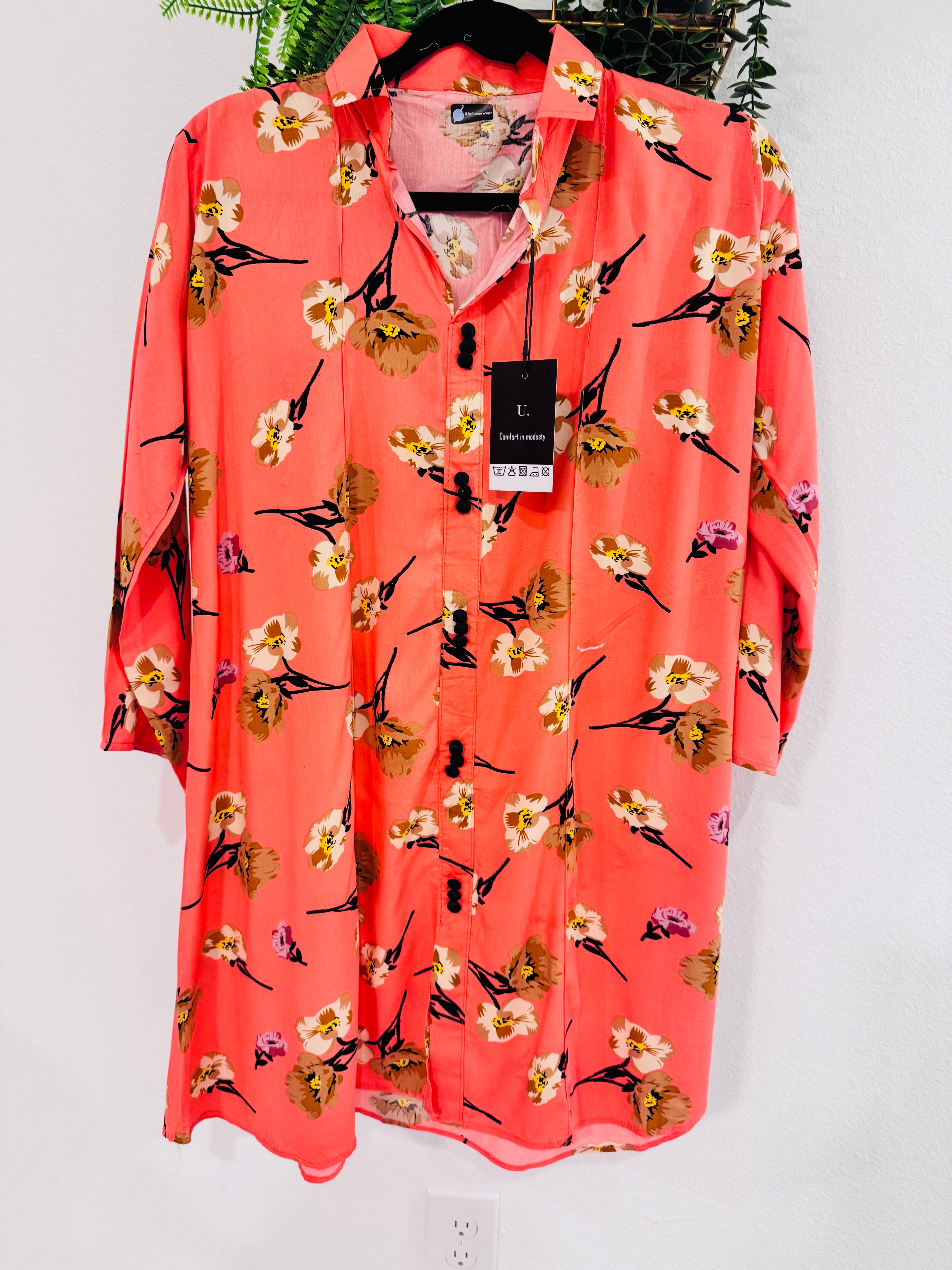 Coral Blossom Floral Co-Ord Set – Vibrant Two-Piece Outfit