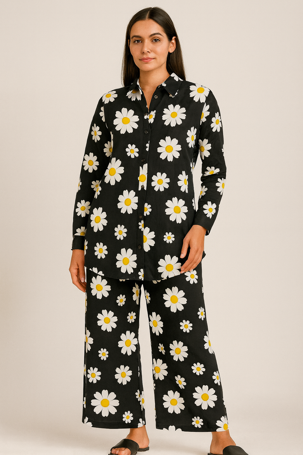 Black Daisy Floral Co-Ord Set – Casual Chic Two-Piece