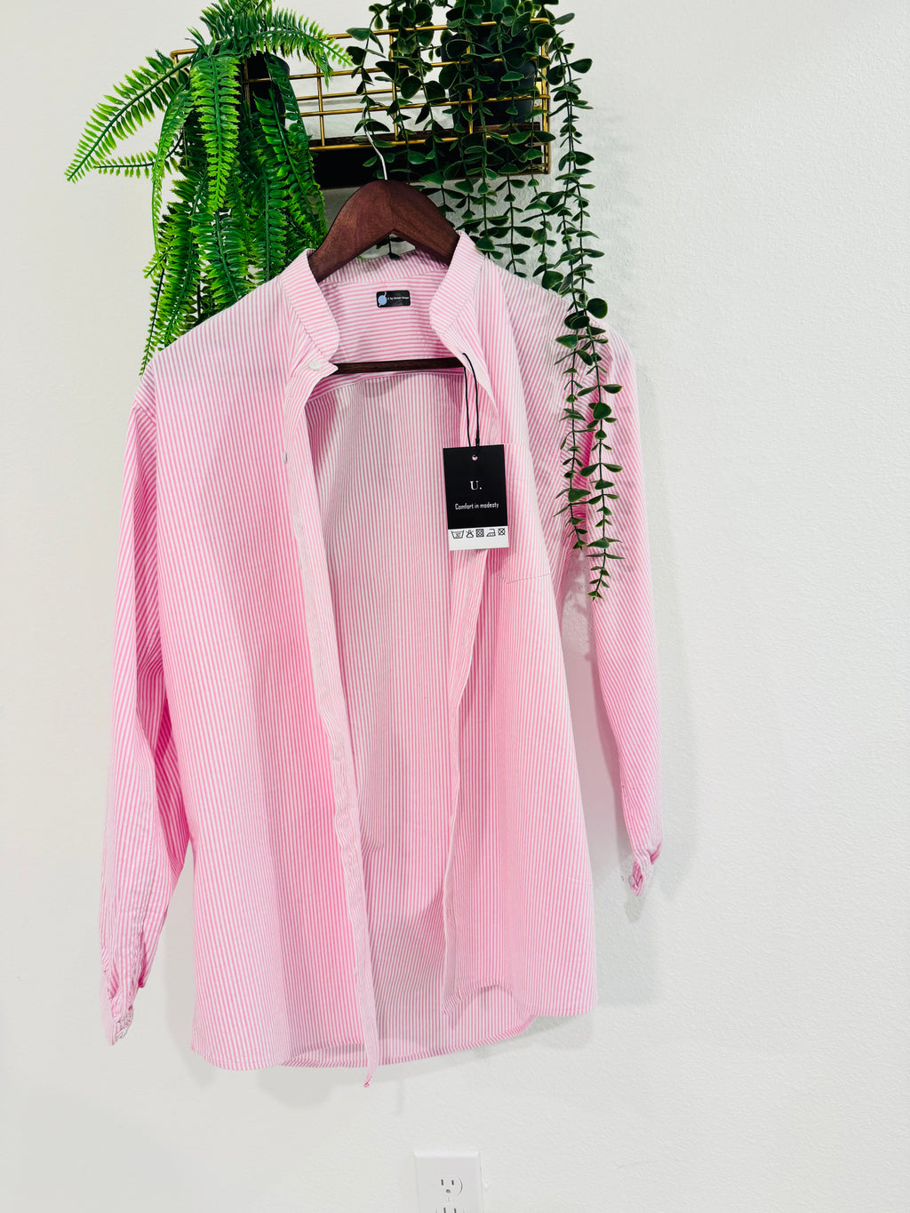 Pink & White Striped Long Shirt – Elegant Everyday Wear