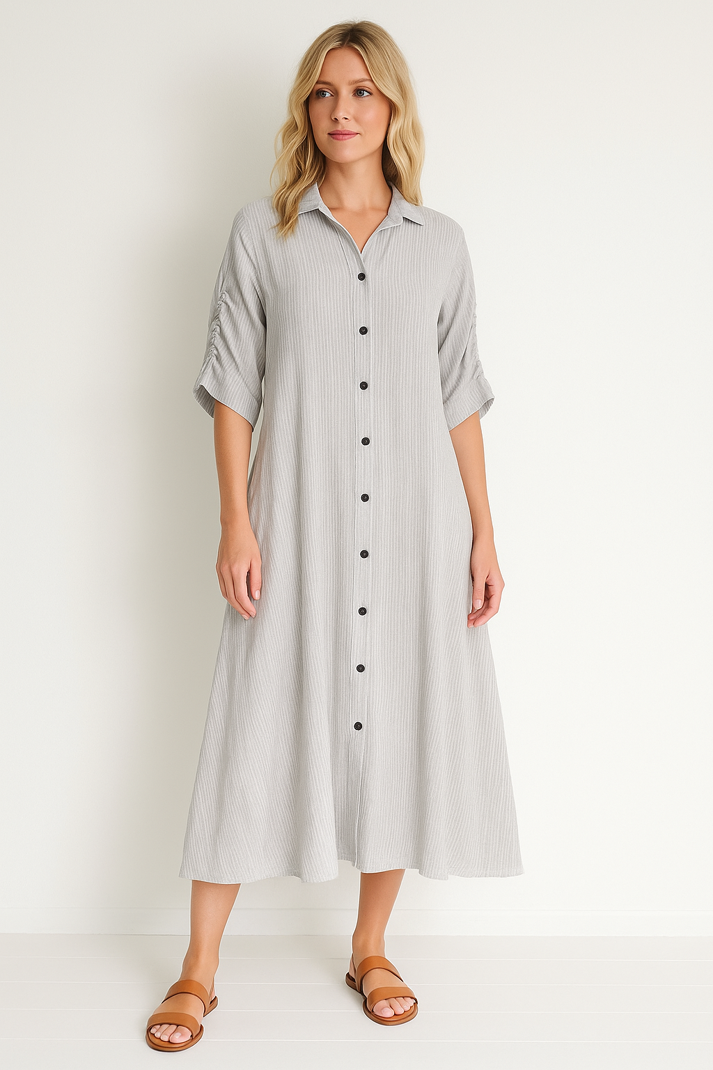 Elegant Striped Button-Down Maxi Dress