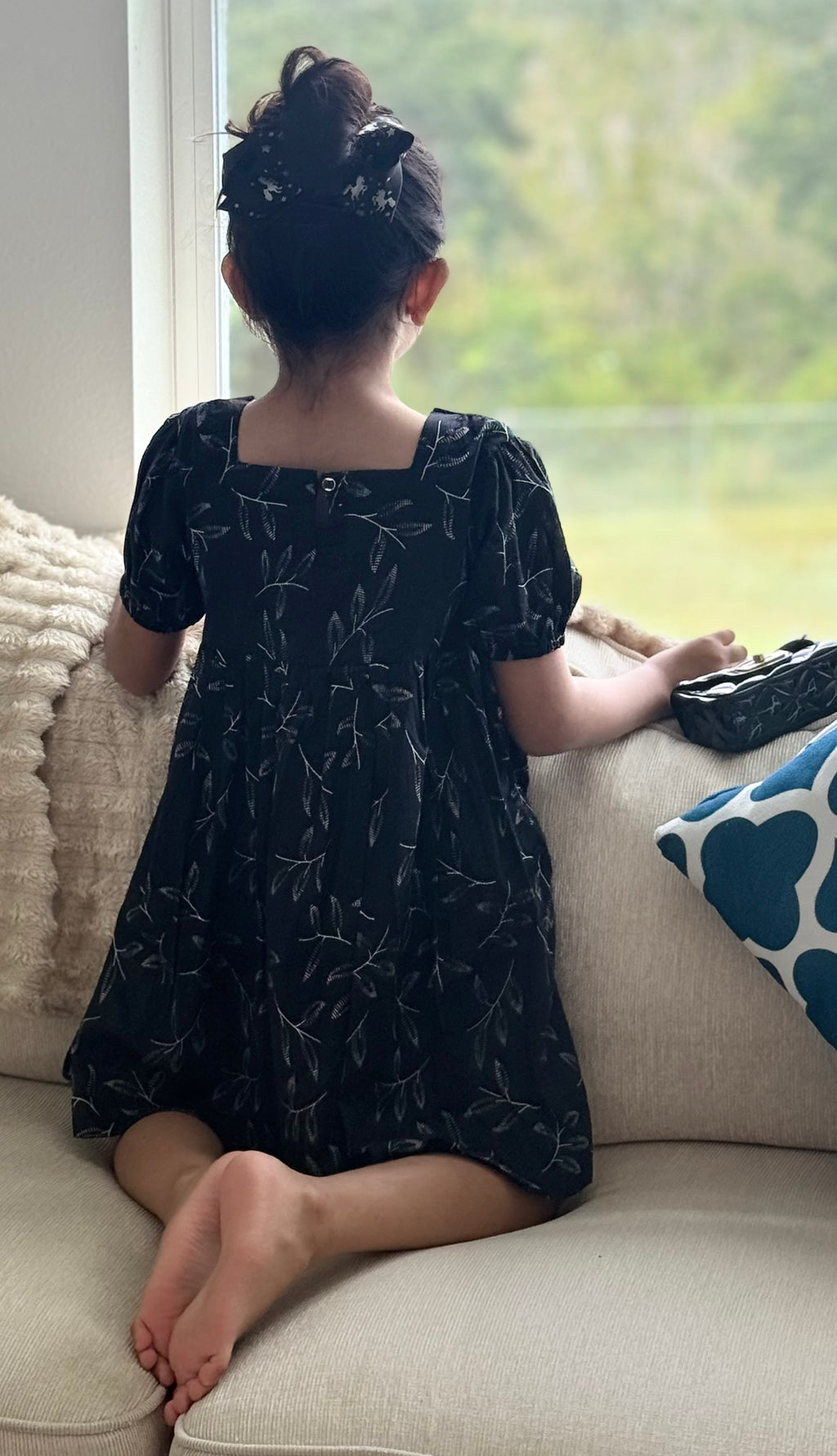 Girls’ Black Puff-Sleeve Embroidered Frock – U. by Usman Waqar Kids