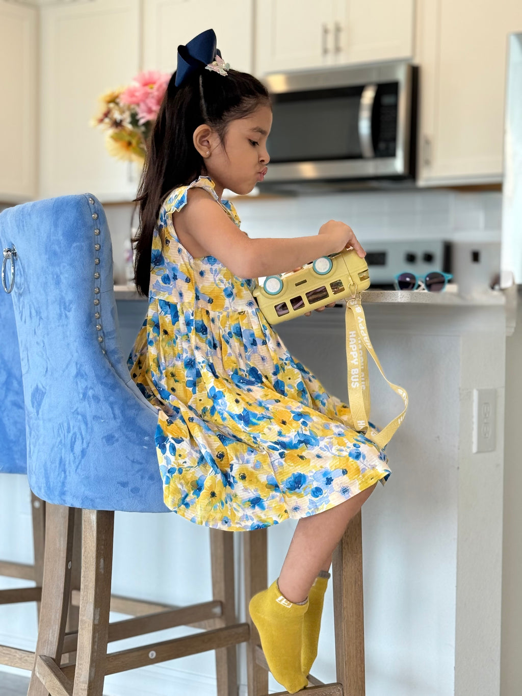 Girls’ Yellow & Blue Floral Summer Frock – U. by Usman Waqar Kids