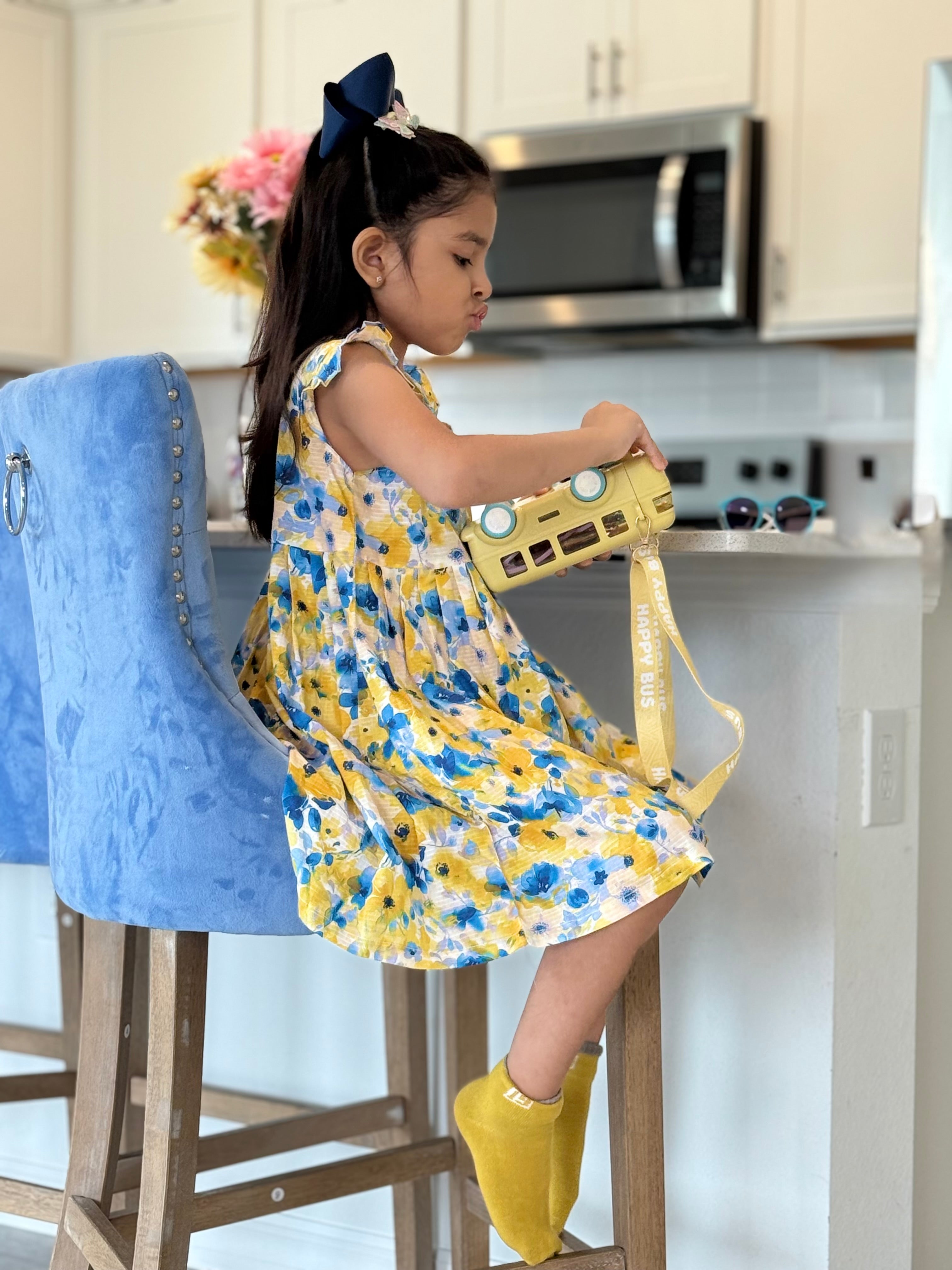 Girls’ Yellow & Blue Floral Summer Frock – U. by Usman Waqar Kids