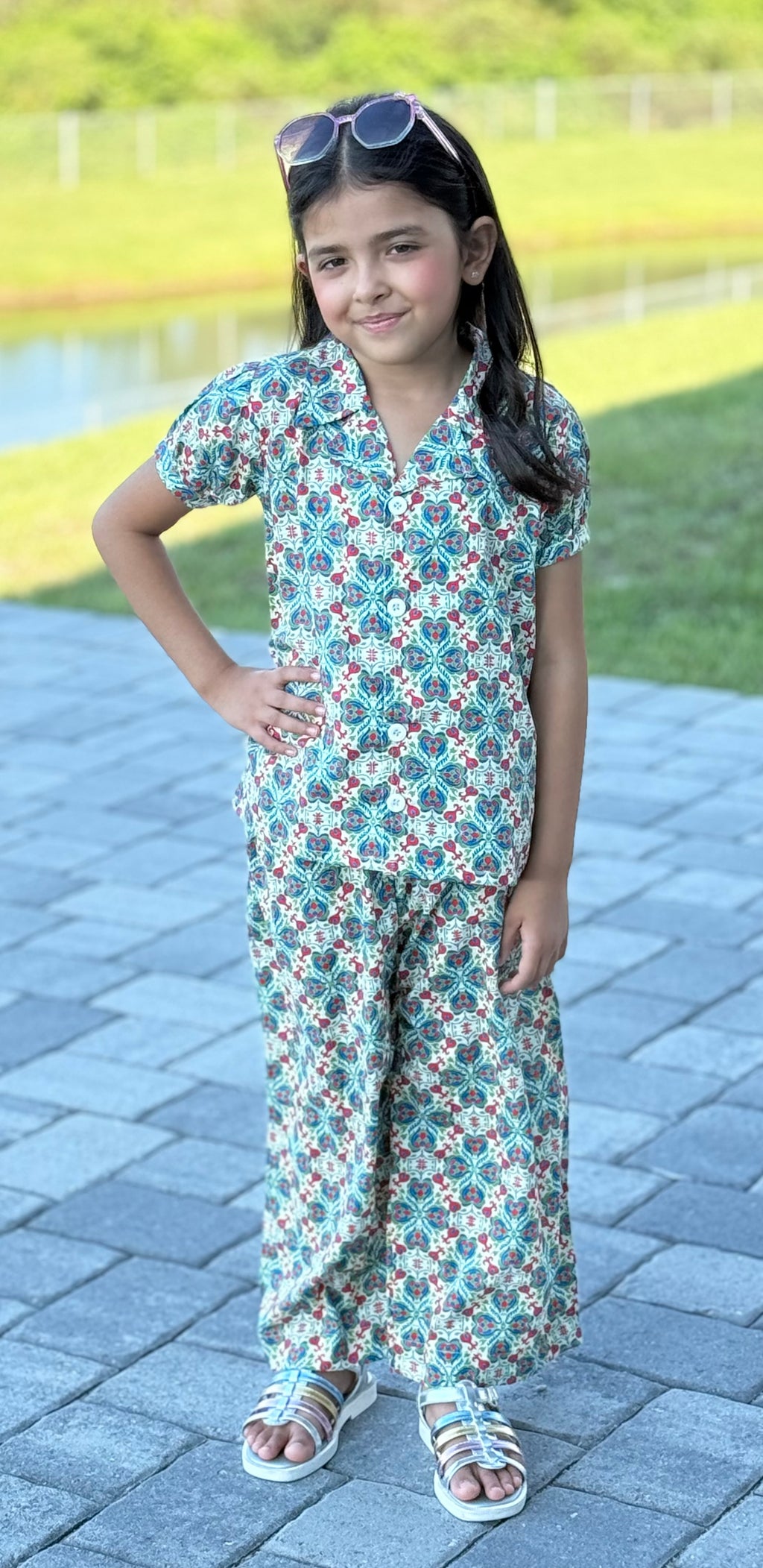 Girls’ Printed Co-Ord Set (Top & Wide-Leg Pants) – U. by Usman Waqar Kids
