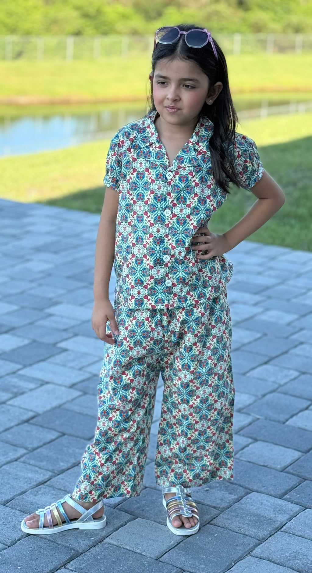 Girls’ Printed Co-Ord Set (Top & Wide-Leg Pants) – U. by Usman Waqar Kids