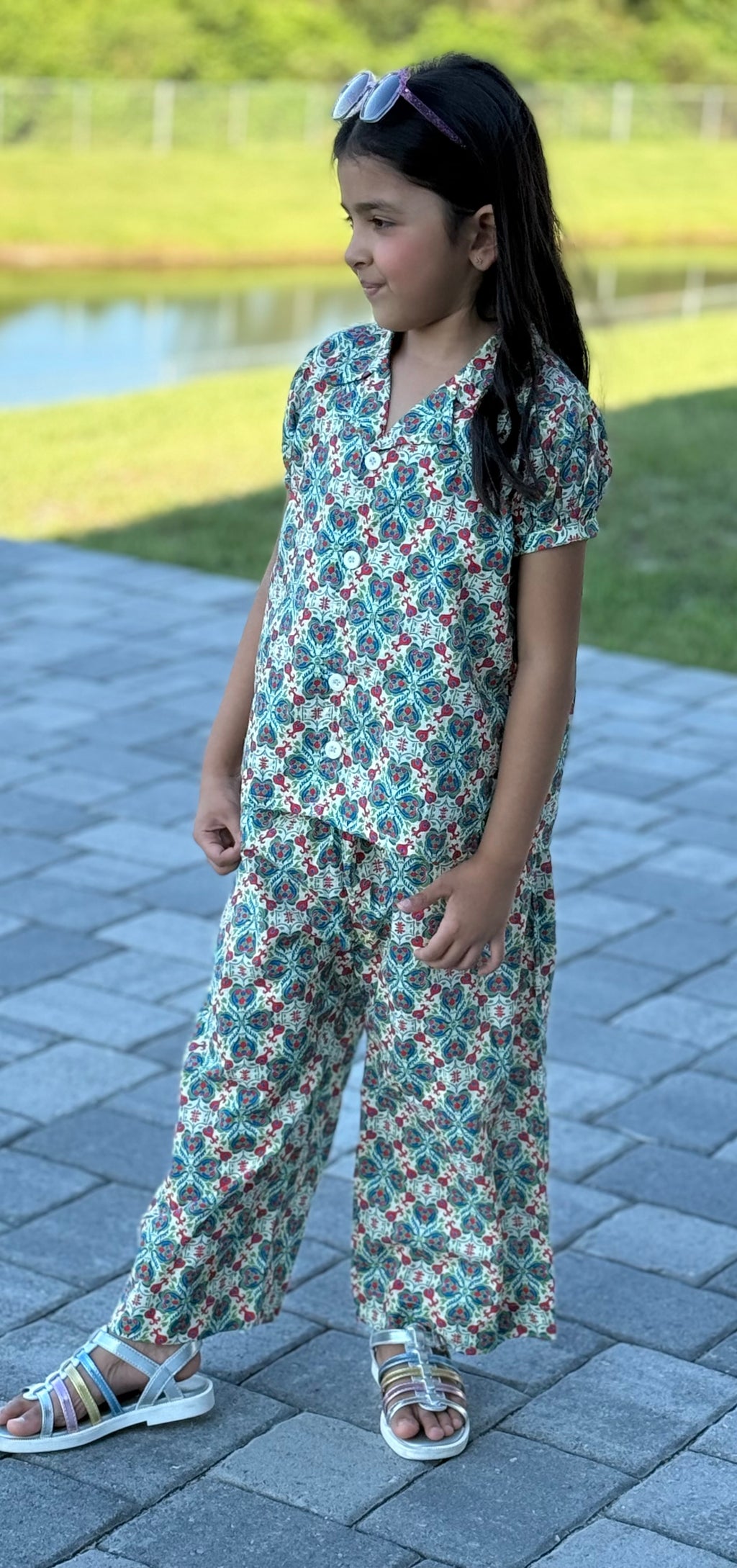 Girls’ Printed Co-Ord Set (Top & Wide-Leg Pants) – U. by Usman Waqar Kids