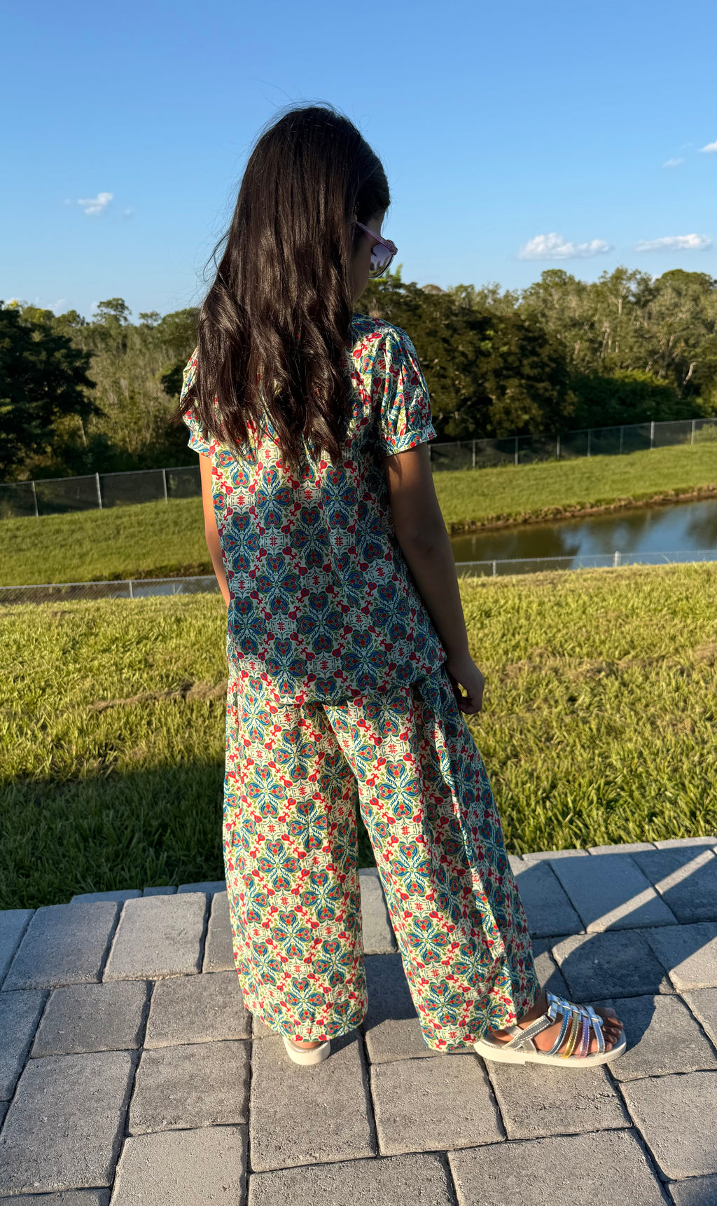 Girls’ Printed Co-Ord Set (Top & Wide-Leg Pants) – U. by Usman Waqar Kids