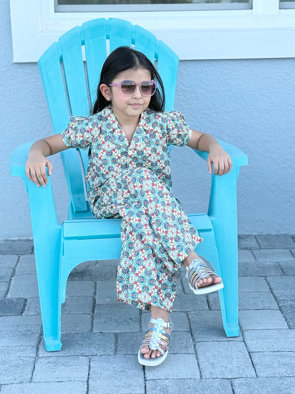 Girls’ Printed Co-Ord Set (Top & Wide-Leg Pants) – U. by Usman Waqar Kids