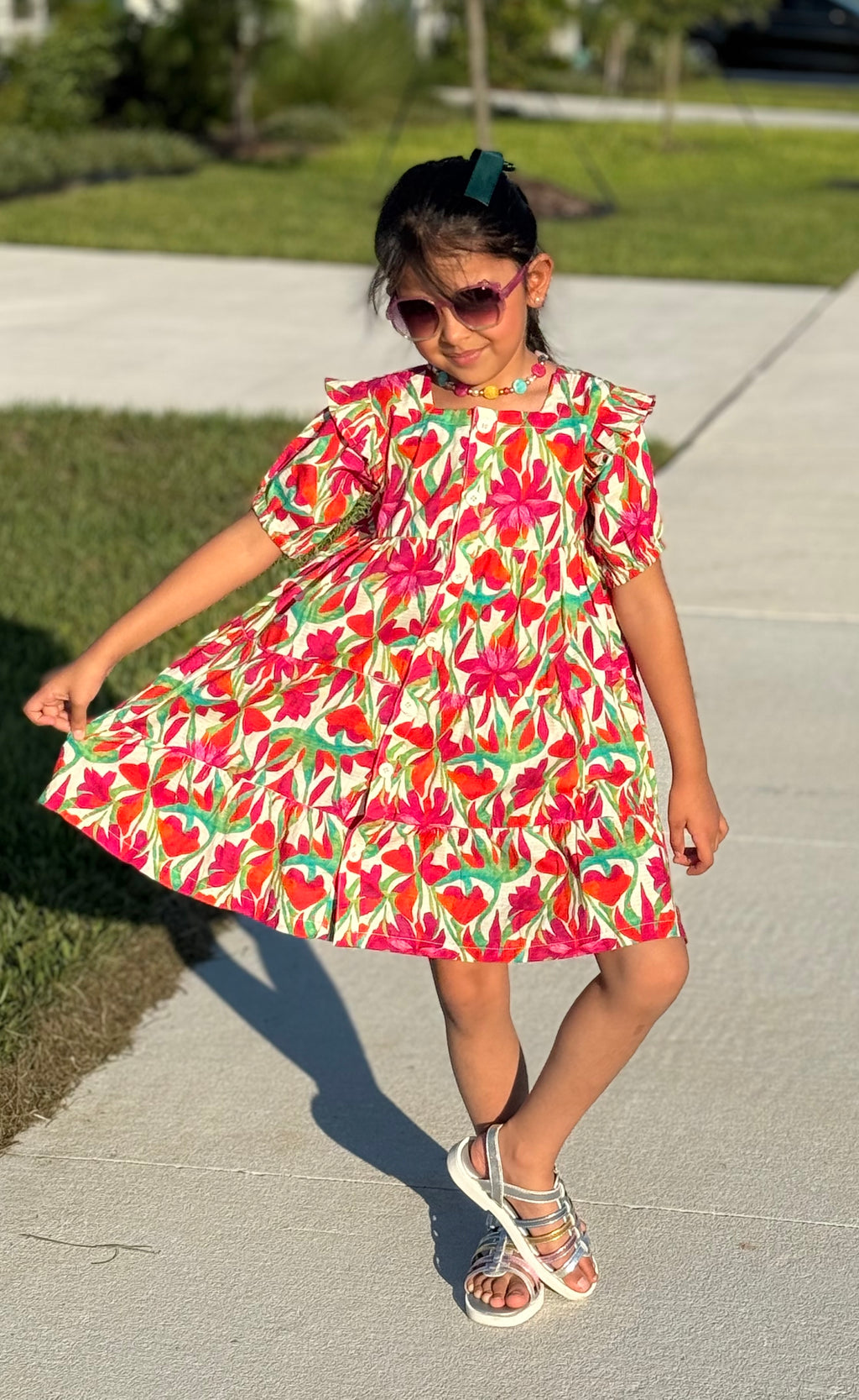 Girls’ Colorful Button-Down Floral Frock – U. by Usman Waqar Kids