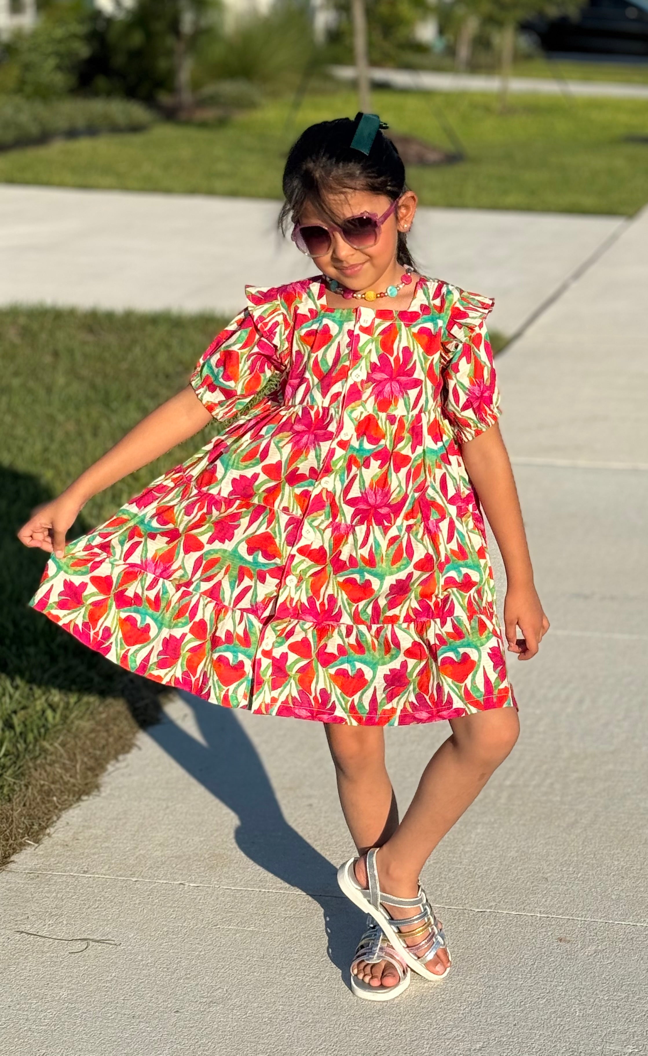 Girls’ Colorful Button-Down Floral Frock – U. by Usman Waqar Kids