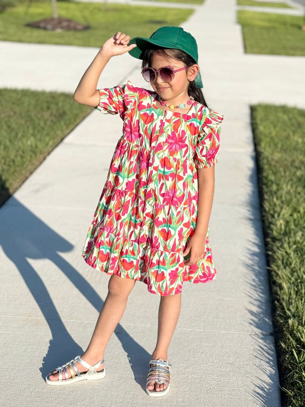 Girls’ Colorful Button-Down Floral Frock – U. by Usman Waqar Kids