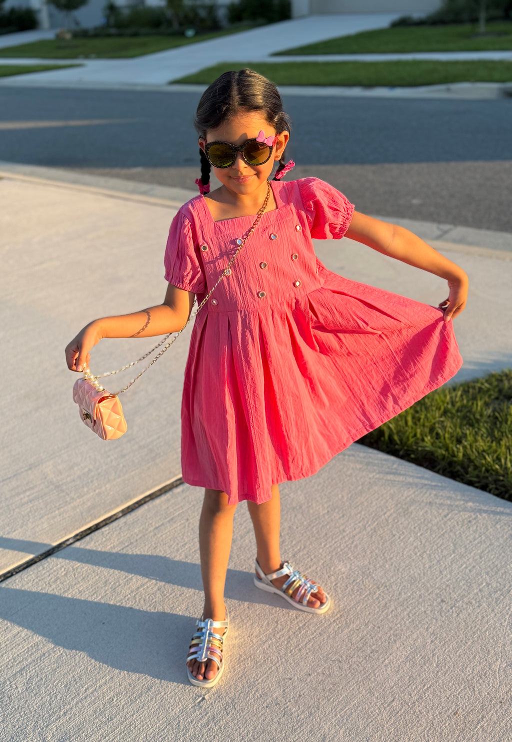 Girls’ Pink Puff-Sleeve Frock with Embellished Front – U. by Usman Waqar Kids