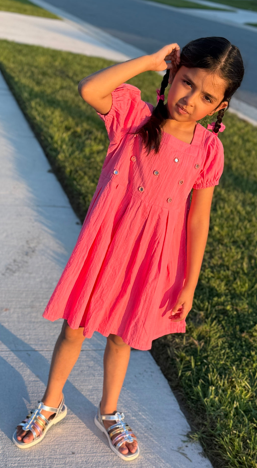 Girls’ Pink Puff-Sleeve Frock with Embellished Front – U. by Usman Waqar Kids