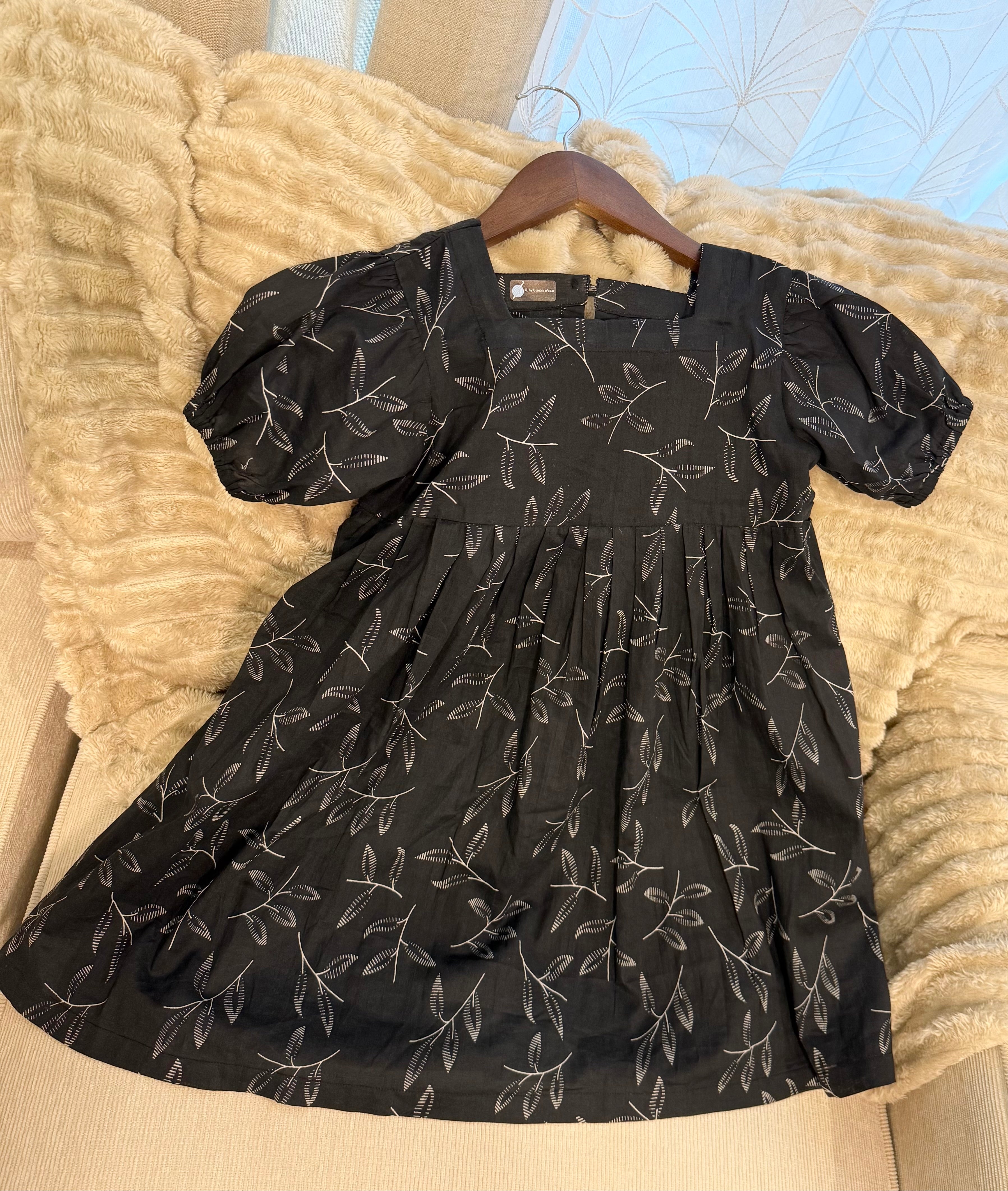 Girls’ Black Puff-Sleeve Embroidered Frock – U. by Usman Waqar Kids