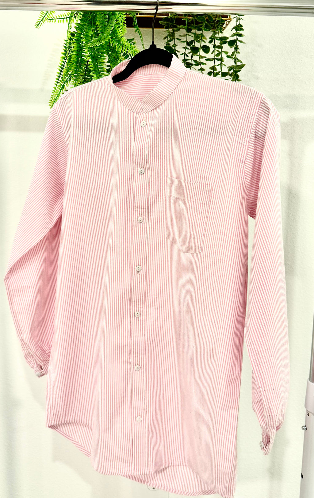 Pink & White Striped Long Shirt – Elegant Everyday Wear