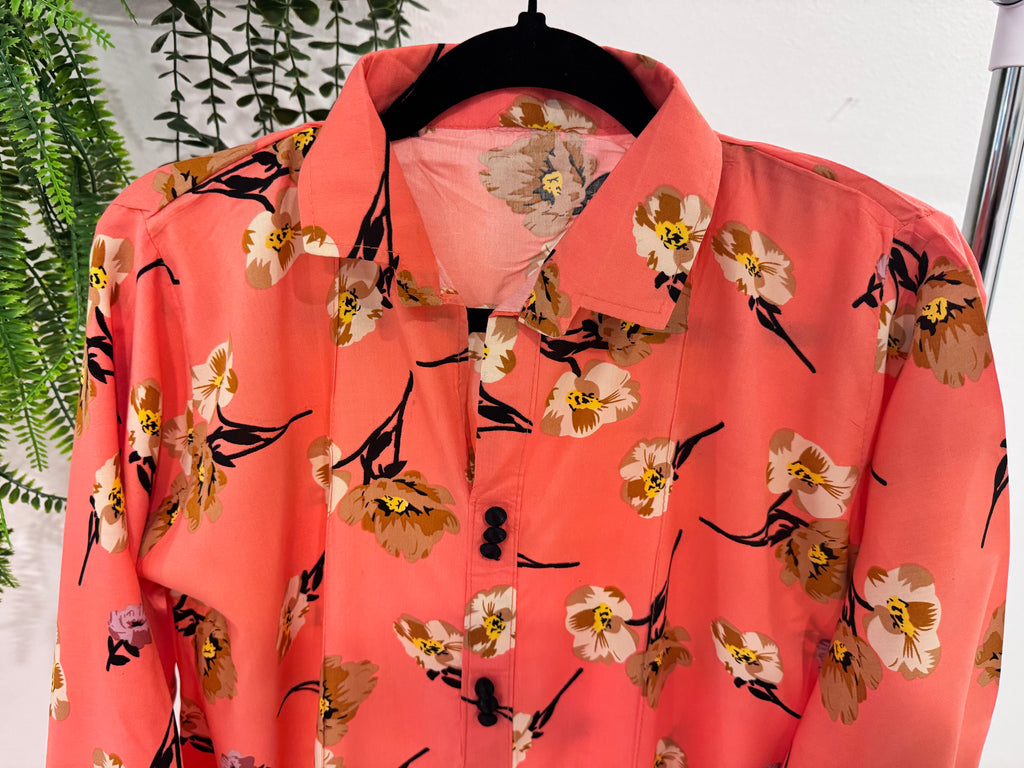 Coral Blossom Floral Co-Ord Set – Vibrant Two-Piece Outfit